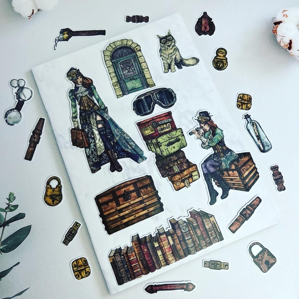 Vintage Time Traveler, Steampunk, 24 High Quality Stickers